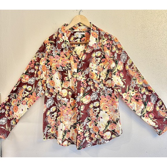 Old Navy flower print long sleeve button down XXL Lightweight - Picture 1 of 13